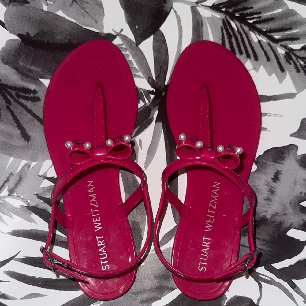 Stuart Weitzman Pink Sandals with Decorative pearls and studs